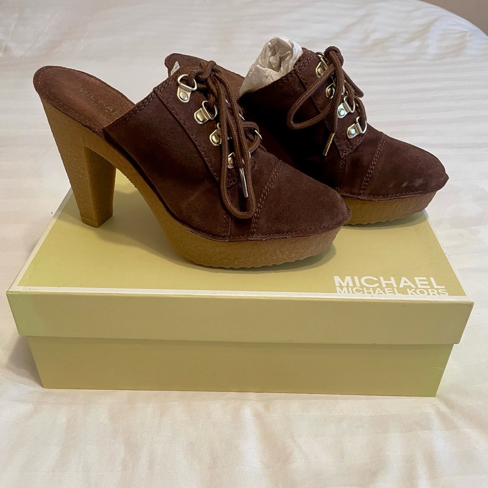 Michael Kors McGraw Mule Suede Brown Women's Heels - Picture 1 of 7